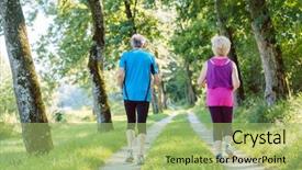  Presentation with healthy workplace full length side view - Presentation featuring physical fitness old age - full length rear view background and a mint green colored foreground