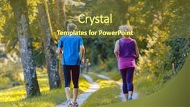  Presentation with senior couple - Beautiful presentation design featuring physical fitness old age - full length rear view backdrop and a tawny brown colored foreground