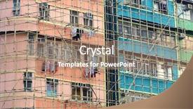  Presentation with physical hazard - Colorful PPT layouts enhanced with physical hazard - bamboo scaffolding of repairing old backdrop and a  colored foreground