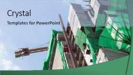  Presentation with construction cranes - Colorful PPT theme enhanced with physical hazard - big construction site with cranes backdrop and a light blue colored foreground