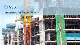  Presentation with construction cranes - Presentation theme enhanced with physical hazard - big construction site with cranes background and a sky blue colored foreground