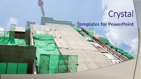  Presentation with construction cranes - PPT theme with physical hazard - big construction site with cranes background and a sky blue colored foreground