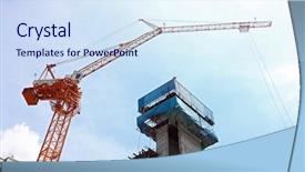  Presentation with construction site construction - Slide deck enhanced with physical hazard - scaffolding construction site against blue background and a sky blue colored foreground