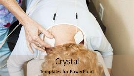  Presentation with electrical stimulation - Colorful PPT theme enhanced with physical medicine rehabilitation - chiropractic patient getting electrical stimulation backdrop and a coral colored foreground
