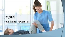  Presentation with physiotherapist - Audience pleasing theme consisting of physical medicine rehabilitation - physiotherapist working with patient backdrop and a light blue colored foreground