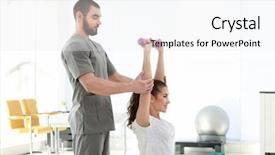  Presentation with physiotherapist - Audience pleasing PPT theme consisting of physical medicine rehabilitation - physiotherapist working with patient backdrop and a white colored foreground