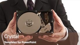  Presentation with parts - Amazing PPT theme having physical parts of hard drive backdrop and a tawny brown colored foreground