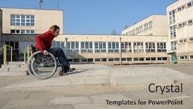  Presentation with obstacle course - Audience pleasing presentation theme consisting of physical restraint - handicapped woman practicing wheelchair riding backdrop and a light gray colored foreground