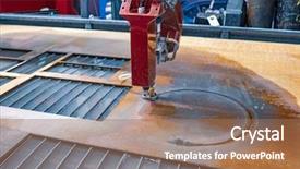  Presentation with water jet technology - Amazing PPT theme having physical science - cnc water jet cutting machine backdrop and a coral colored foreground