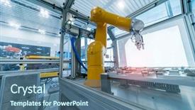  Presentation with arm robot - Slides enhanced with physical science - robotic and automation system control background and a ocean colored foreground