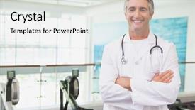  Presentation with rehabilitation - Audience pleasing slides consisting of rehabilitation center - confident doctor standing in fitness backdrop and a sky blue colored foreground