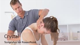  Presentation with medical robot hand and doctor - Slides featuring chiropratic - doctor doing neck adjustment background and a coral colored foreground