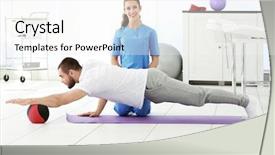  Presentation with physiotherapist - Colorful presentation design enhanced with physiotherapist working with patient backdrop and a white colored foreground