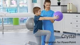  Presentation with physiotherapy - Slide deck enhanced with children physiotherapy - physiotherapist working with patient background and a teal colored foreground