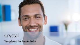  Presentation with chinese medicine clinic - Audience pleasing PPT layouts consisting of portrait of smiling physiotherapist backdrop and a light blue colored foreground