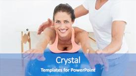  Presentation with gym ball - Colorful presentation design enhanced with physical therapist assisting young woman with yoga ball in the gym at hospital backdrop and a teal colored foreground
