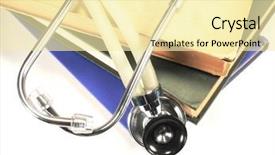  Presentation with medical library - Amazing PPT layouts having physical therapy devices - healthcare stethoscope on a medical backdrop and a  colored foreground