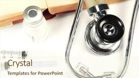  Presentation with medical library - Presentation having physical therapy devices - healthcare stethoscope on a medical background and a cream colored foreground