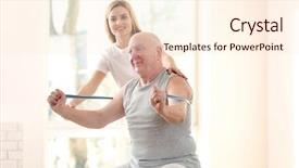  Presentation with physiotherapist - Audience pleasing PPT theme consisting of physical therapy exercise - physiotherapist working with elderly patient backdrop and a lemonade colored foreground