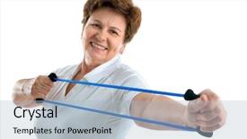  Presentation with resistance - Colorful slides enhanced with physical therapy exercise - senior woman using a resistance backdrop and a light blue colored foreground