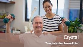  Presentation with female hospital patient - Slide deck having physical therapy free - portrait of smiling female doctor background and a coral colored foreground