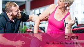  Presentation with trainer - Theme enhanced with physical therapy free - senior woman working background and a red colored foreground