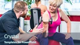  Presentation with trainer - Cool new PPT theme with physical therapy free - senior woman working backdrop and a ocean colored foreground