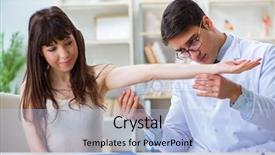  Presentation with patients - Colorful slide deck enhanced with physical therapy function - doctor checking patients joint flexibility backdrop and a  colored foreground