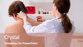  Presentation with biology of the joint - Presentation theme having physical therapy function - female doctor checking joint flexibility background and a  colored foreground