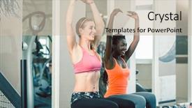  Presentation with work life balance women - Beautiful slide set featuring physical therapy function - full length of two fit backdrop and a soft green colored foreground