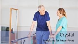  Presentation with old man - Beautiful theme featuring physical therapy function - old man at physiotherapy backdrop and a teal colored foreground