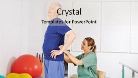  Presentation with back pain - Amazing PPT theme having physical therapy function - old man with chronic back backdrop and a light gray colored foreground
