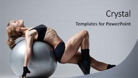  Presentation with gym ball - Slide set having physical training - athletic woman lies background and a light gray colored foreground