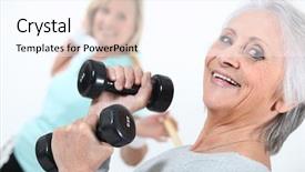  Presentation with gym - PPT theme consisting of physical training - elderly ladies in gym background and a pink colored foreground