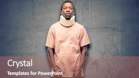  Presentation with overworked - Cool new PPT theme with physical work stress - injured african black man wearing backdrop and a coral colored foreground