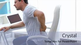  Presentation with kidneys pain or lower back - Amazing theme having physical work stress - man suffering from back pain backdrop and a light blue colored foreground