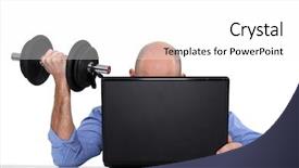  Presentation with desk - PPT theme consisting of physical working condition - businessman using weights at his background and a white colored foreground