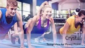  Presentation with old people play - Beautiful PPT theme featuring physical working condition - fit people exersicing in plank backdrop and a light blue colored foreground