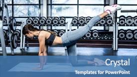  Presentation with exercises - Presentation consisting of physical working condition - fit woman doing fitness exercises background and a teal colored foreground