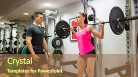  Presentation with lifting weights - Beautiful theme featuring physical working condition - fit woman lifting heavy barbell backdrop and a tawny brown colored foreground
