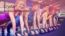  Presentation with class assembly clipart - Cool new PPT layouts with physical working condition - fitness class in plank position backdrop and a coral colored foreground