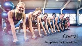  Presentation with class - Presentation theme having physical working condition - fitness class in plank position background and a seafoam green colored foreground