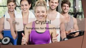  Presentation with group fitness - Presentation theme enhanced with physical working condition - fitness group lifting dumbbells background and a coral colored foreground