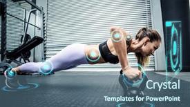  Presentation with woman pushing shopping trolley - Cool new theme with physical working condition - muscular woman doing pushups backdrop and a ocean colored foreground