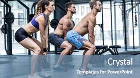  Presentation with athletes - PPT theme featuring physical working condition - side view of three muscular background and a teal colored foreground
