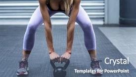  Presentation with crossfit - Presentation theme consisting of physical working condition - squatting muscular woman lifting kettlebells background and a ocean colored foreground