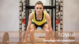  Presentation with lifting weights - Cool new slide deck with physical working condition - woman lifting barbell and weights backdrop and a coral colored foreground