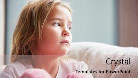  Presentation with abuse child - Colorful presentation design enhanced with physically abused child at home backdrop and a coral colored foreground