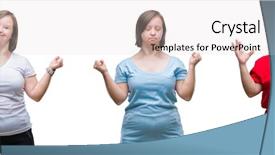  Presentation with collage - Theme with physically disable - collage of down sydrome woman background and a light gray colored foreground