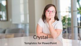  Presentation with down syndrome - Beautiful PPT theme featuring physically disable - down syndrome woman at home backdrop and a lemonade colored foreground